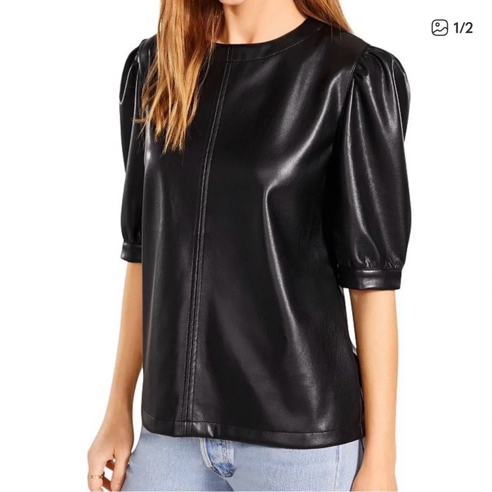 BB Dakota Steve Madden Faux Leather Puff Sleeve Top - Picture 1 of 3